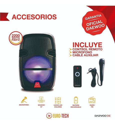 Parlante Bafle Portatil Daewoo Rock 12 Bluetooth Mic Karaoke
