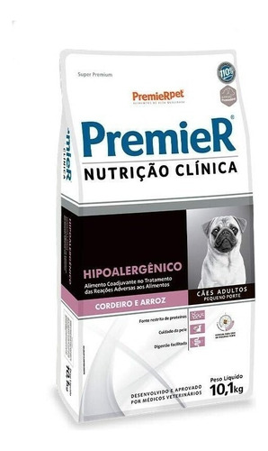 Alimento Premier Super Premium Nutrição Clínica Hipoalergênico para cão adulto de raça pequena sabor cordeiro e arroz em sacola de 10.1kg