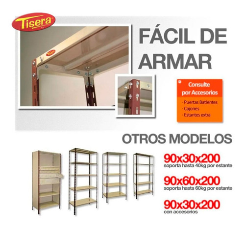 Imagen 6 de 6 de Estanteria Metalica 90 60 200 Cm Tisera Oficina 90 Kg 60902p