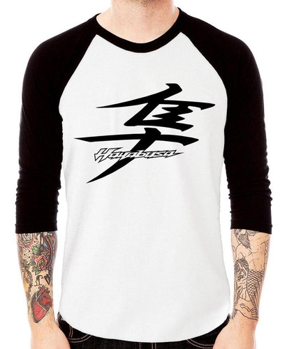 Camiseta Raglan Moto Suzuki Gsx 1300 Hayabusa Logo Kanji 3/4