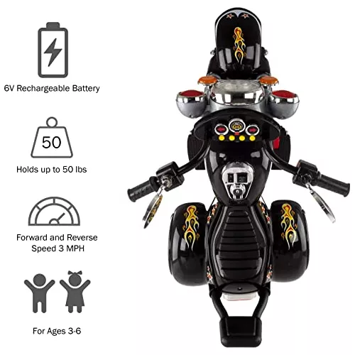 Moto eléctrica Lil' Rider de 3 ruedas con batería recargable, Negro