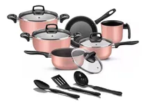 Comprar Conjunto De Panelas Rosa 09 Peças Teflon Champanhe