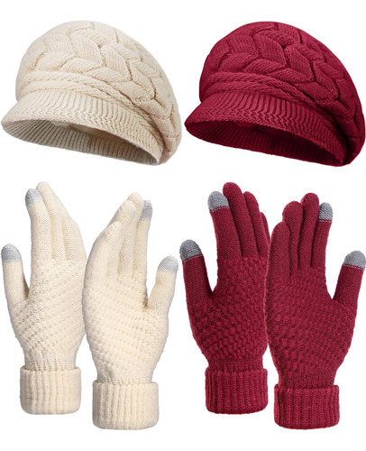 Juego De Guantes Y Gorro De Invierno Para Mujer De 4 Piezas,