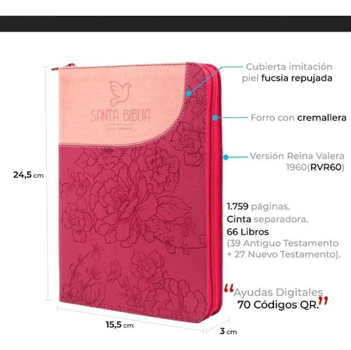 Santa Biblia Letra Gigante/cierre/fucsia