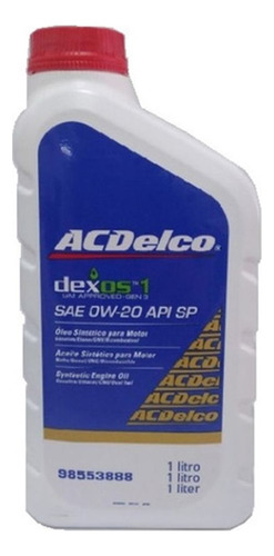 Óleo Sintético Motor Sae 0w20 Api Sp Dexos1 Gen3 Acdelco