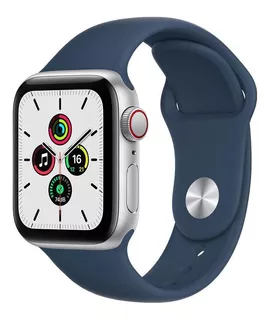 Apple Watch SE (GPS + Cellular, 40mm) - Caja de aluminio color plata - Correa deportiva Azul abismo