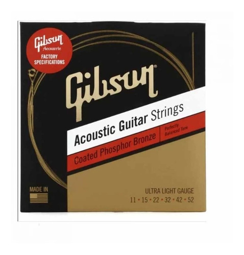 Set De Cuerdas Guitarra Acústica Gibson Bronce Encordado 011