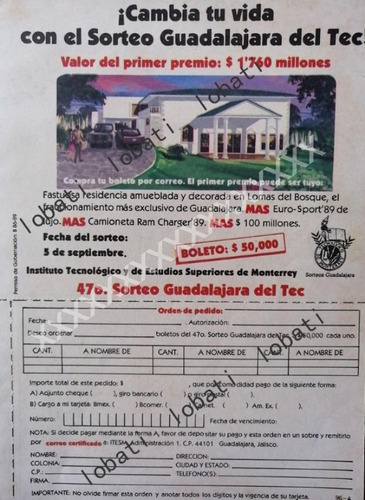 Cartel Publicidad Retro Del Sorteo Tec Guadalajara 1989