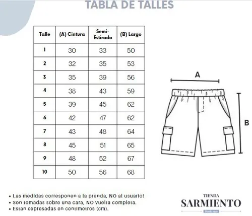 Talles de 2025 bermudas hombre