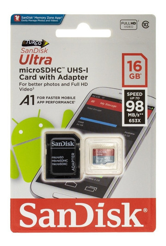 Memoria Sandisk Ultra 16 Gb 98mb/s Cámara  Gopro Y Celular