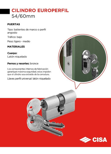 Imagen 2 de 4 de Cilindro Para Puertas Europerfil Universal 38mm Cisa