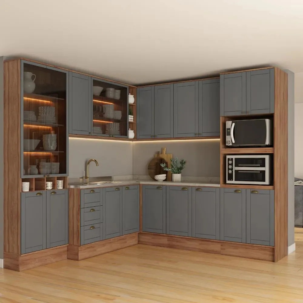 Armário De Cozinha Completa Milla Dusk Prime Carraro Cinza Cinza Titânio