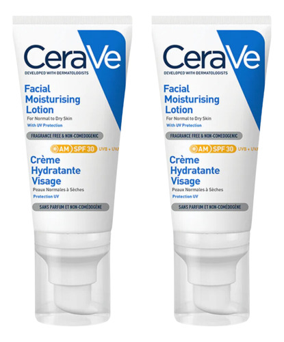 Combo X2 Cerave Loción Hidratante Para Rostro Con Fps30 52ml