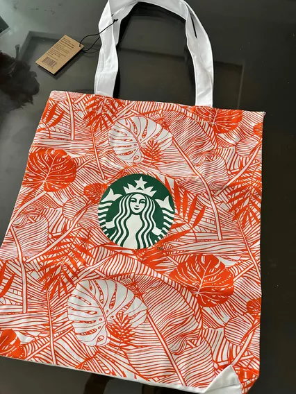 Bolsa Starbucks Tote Bag Palmas Naranja Blanco