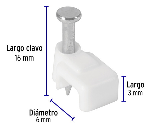 Bolsa Con 20 Grapas Blancas De 3 X 6mm Para Cable Plano Trup