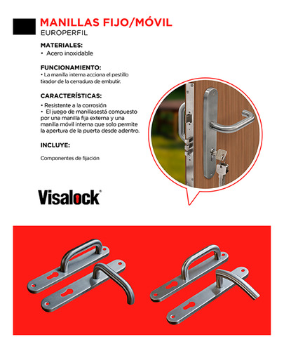 Manilla Fija Movil Visalock Para Cerraduras Acero Inoxidable