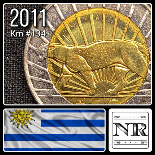 Uruguay - 10 Pesos - Año 2011 - Km #134 - Puma - Bimetalica