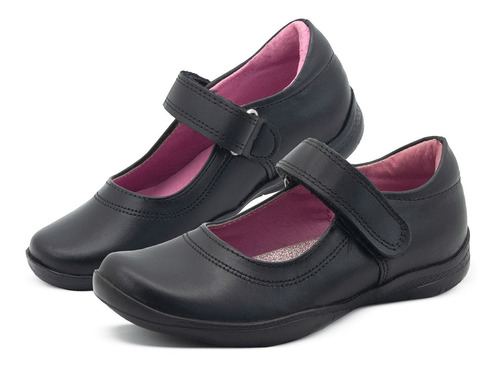 Zapato Escolar Niña Tropicana Piel Negro Velcro 18-26
