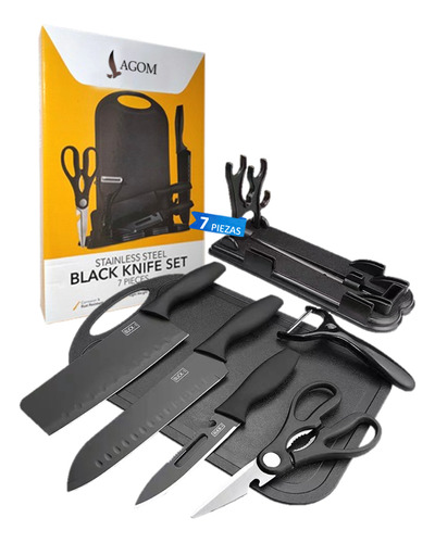 Juego De Cuchillos Lagom Knife Set Para Cocina Multifuncional 7 Piezas Incluido Cuchillo Para Rebanar Cuchillo Chef  Cuchillo De Pelar Tabla De Cortar Tijera Multiuso Pelador Soporte Facil De Limpiar