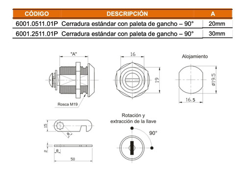 Imagen 2 de 2 de Chapa 20mm 90° Cromada Gancho Paleta Soprano