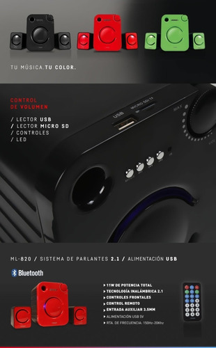 Parlante Bluetooth Noga Ml -820 2.1 Inalambrico Control