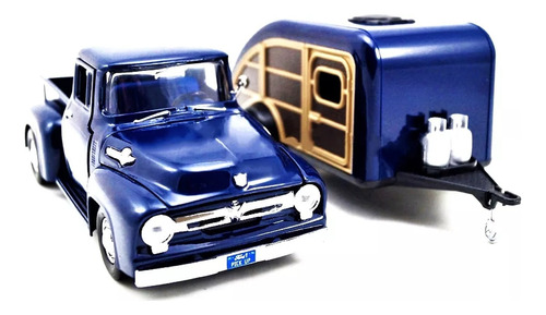 Ford 1956 Pick Up + Trailer Camper Casa - Motormax 1/24 * *