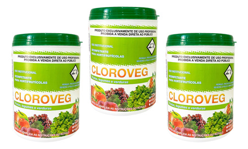 Kit 3 Cloroveg 1kg - Desinfetante Para Hortifrutícolas