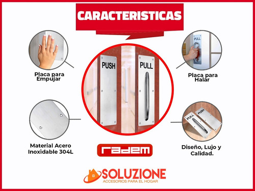 Imagen 4 de 10 de Placa Push Y Pull P/puertas Acero Inox 300 X 100mm Radem