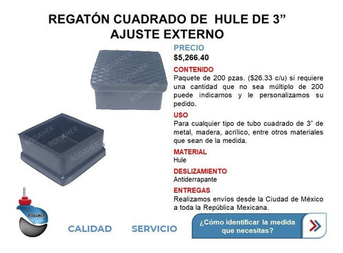 Regatón Tapón Cuadrado De Hule De 3 Paq. 200 Pzas Env. Incl