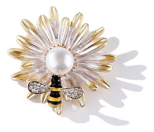 Broche Prendedor Antigua Mujer Cristal Margarita Abeja Perla