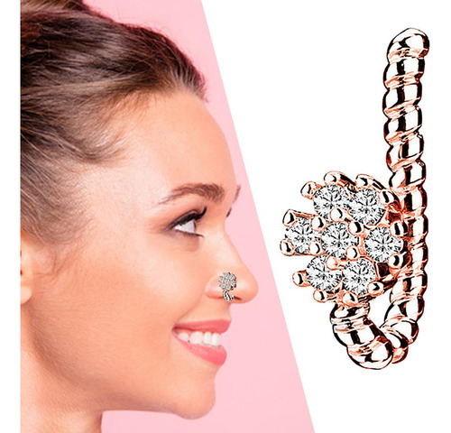 Anillos De Nariz Falsos 18g Aro Clip En La Nariz Oro Rosa