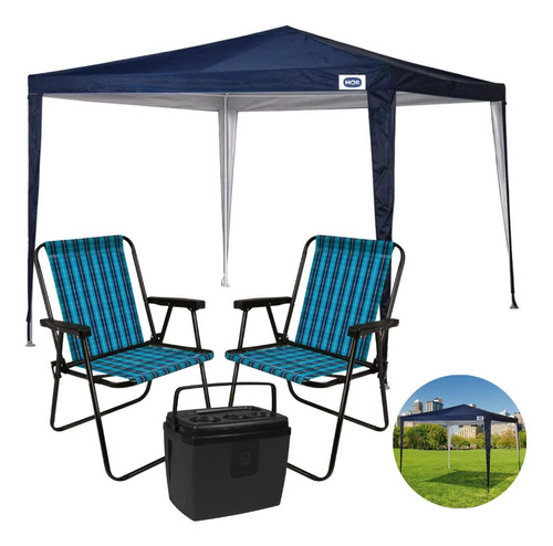 Kit Praia Tenda 3x3 M Azul Oxford + 2 Cadeiras +cooler 19 L