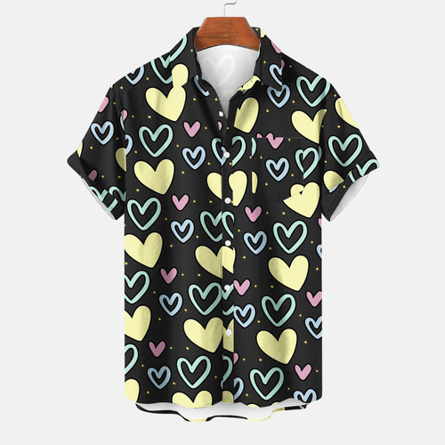 Camisa De Bolsillo Estampada De San Valentín Para Hombre, Ca