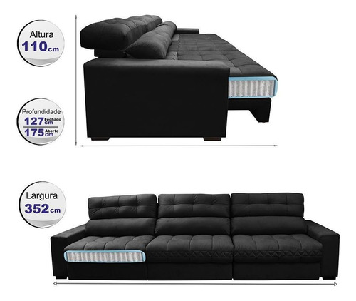 Cama inBox Master 3,52 Sofá Preto Lisa Madeira
