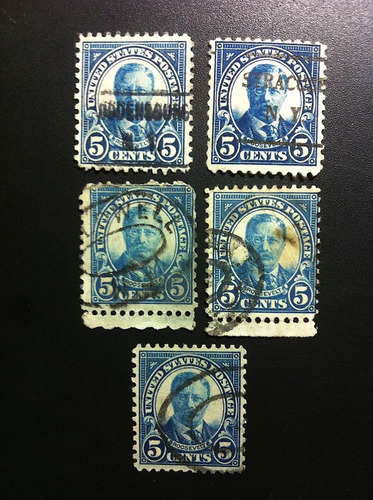 5 Timbres Postales E U A Estampillas Roosevelt 1922 + Regalo