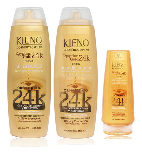 Shampoo + Acondicionador + Mascara Kleno Egyptian Gold 24k