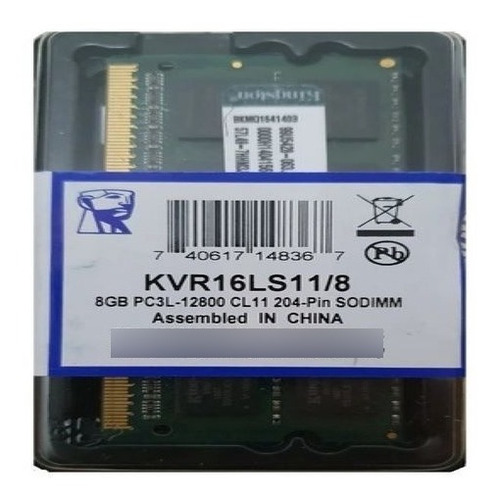 Imagen 1 de 1 de Memoria Ram Ddr3l 8gb 1600/12800 Laptop Kingston