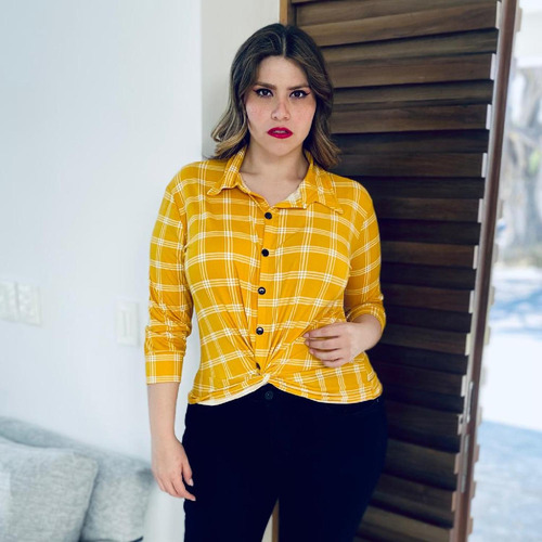 Blusa Diseño Camisero En Talla Extra, Modelo 1676 (mostaza)