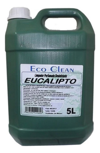 Limpador Perfumado Desinfetante Eucalipto Eco Clean 5 Litros