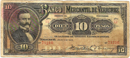 Billete De 10 Pesos Revolucion Veracruz 1905