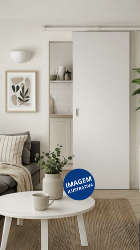 Porta Branca 70x210cm Com Kit De Correr Sobrepor Branco Branco