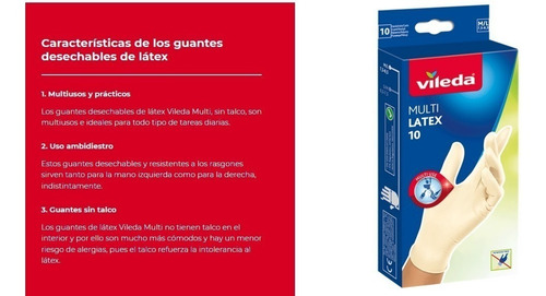 Imagen 3 de 5 de Guantes De Latex Natural Desechables Vileda M / L Pack 10un