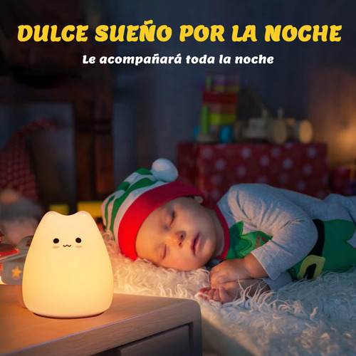 Luz Nocturna Gato Silicona 7 Colours Para Bebé Niño Regalos