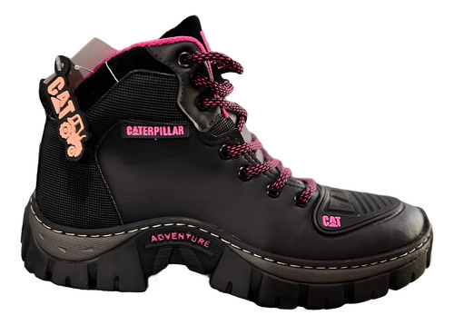 Borcegos Caterpillar Mujer Trekking Senderismo Negro Y Rosa Cuero Ecológico 37 Ar