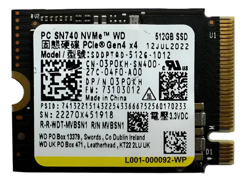 Ssd Western Digital Wd Sn740 Nvme 512gb M.2 2230 Steam Deck