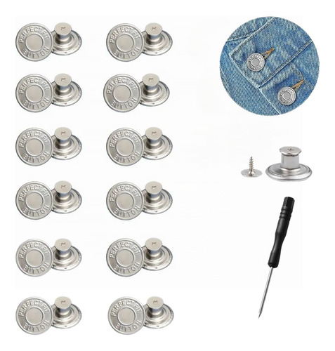 Botones Para Jeans De Metal Botones Instantáneos 12 Piezas Plateado Geométrica