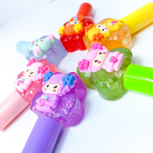 Lip Gloss Glitter Formato Borboleta Com Bonequinha Intenso Cor Sortidas