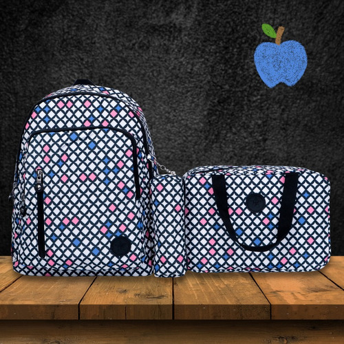 Set Mochila Escolar Duradera Mima2 Rombo Arcoíris 3 Pzs