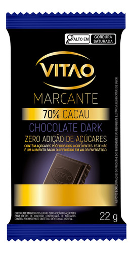 Chocolate 70% Cacau Vegano Marcante - Vitao - 22 G