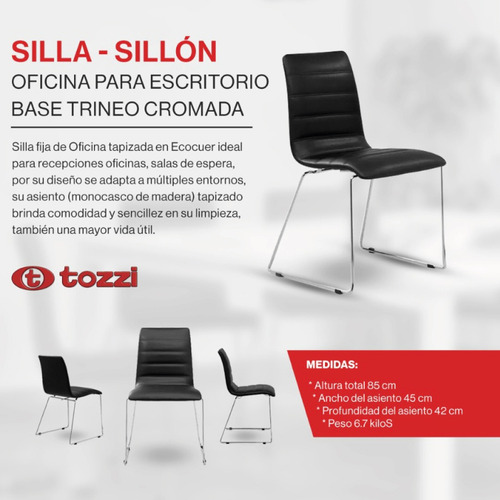 Silla-sillón Oficina Para Escritorio Base Trineo Cromada Color Negro Material Del Tapizado Ecocuer